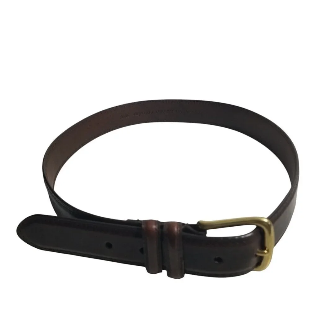 Men's Oil Tanned Cowhide Gold Brass Buckle Leather Belt Sz 34